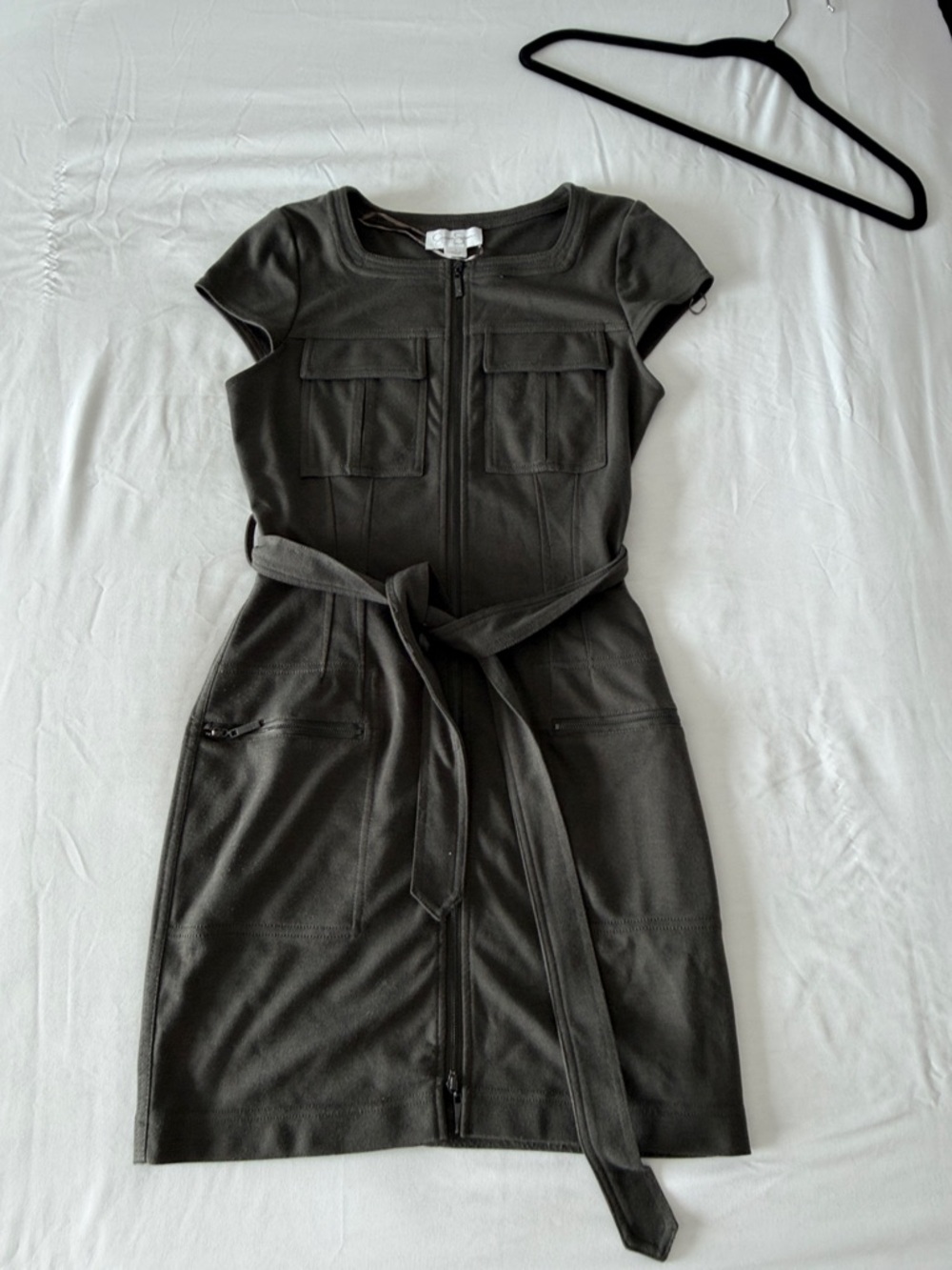 Black Belted Utility Mini Dress | Zip Front Pocket Detail Fitted Size 4
